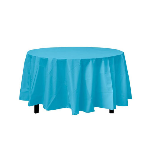 Turquoise Decorations | Round Turquoise Table Cloth | Round Plastic Table Cover - Turquoise - 84in. - 1 Piece (fdp91009)