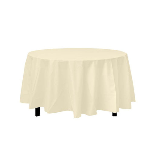 Ivory Decorations | Round Ivory Table Cloth | Round Plastic Table Cover - Ivory - 84in. - 1 Piece (fdp91011)