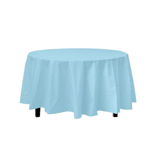 Light Blue Decorations | Round Light Blue Table Cloth | Round Plastic Table Cover - Light Blue - 84in. - 1 Piece (fdp91013)