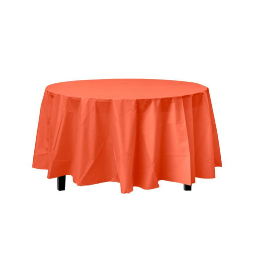 Orange Decorations | Round Orange Table Cloth | Round Plastic Table Cover - Orange - 84in. - 1 Piece (fdp91016)