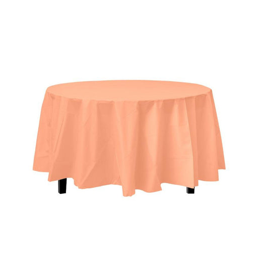 Peach Decorations | Round Peach Table Cloth | Round Plastic Table Cover - Peach - 84in. - 1 Piece (fdp91017)