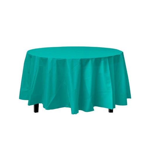 Teal Decorations | Round Teal Table Cloth | Round Plastic Table Cover - Teal - 84in. - 1 Piece (fdp91022)