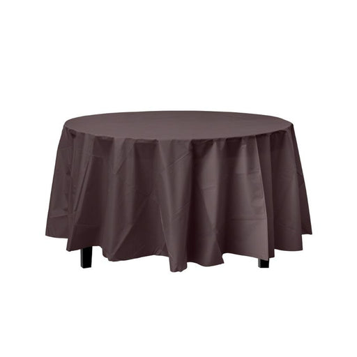 Brown Decorations | Round Brown Table Cloth | Round Plastic Table Cover - Brown - 84in. - 1 Piece (fdp91026)