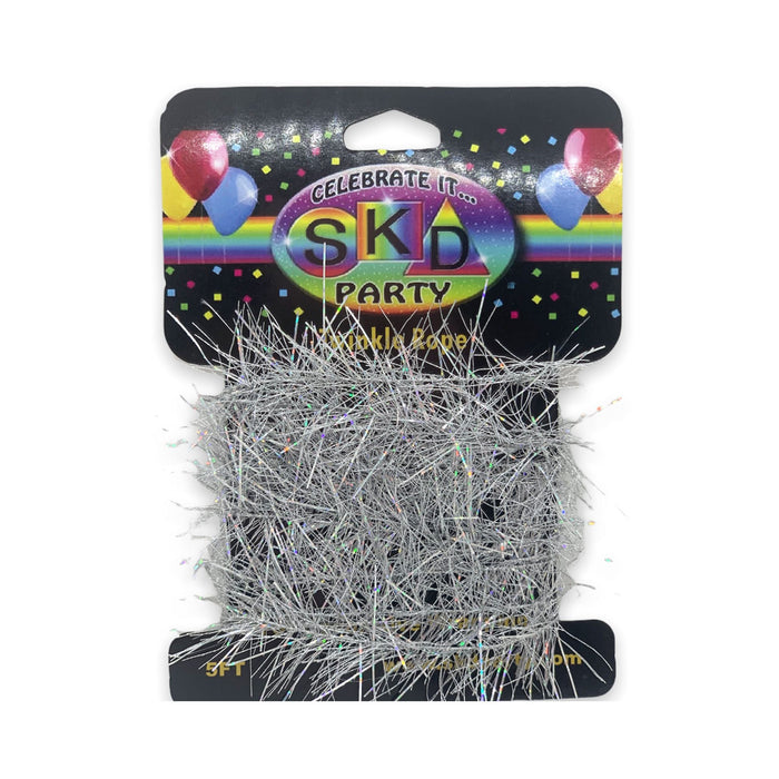 Silver Tinsel Rope | Silver Tinsel Ribbon | Silver Twinkle Rope - 1in. x 5 Feet (fdp98371s)
