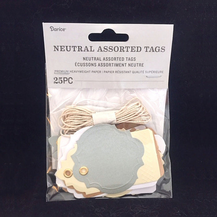 Assorted Cardstock Tags With String - Neutral Colors - 25 Pieces (dargx8000115)