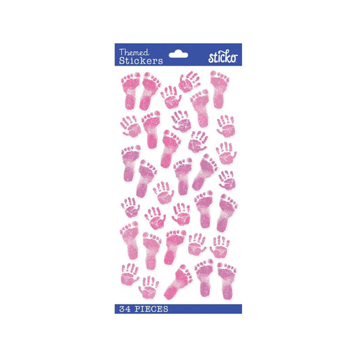 Pink Baby Foot Labels | Girl Baby Seals | Pastel Baby Girl Prints Stickers - 34 Pieces/Pkg. (nm5238208)
