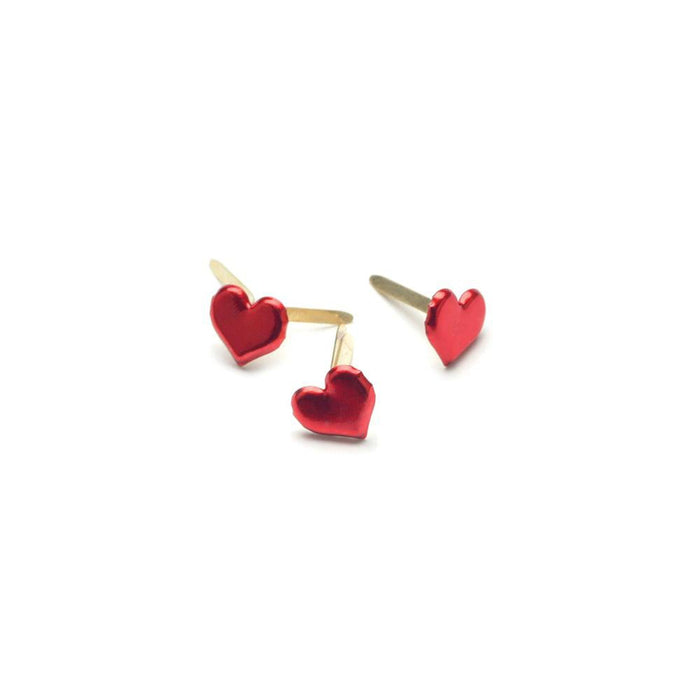 Red Heart Fasteners, Red Heart Brads, Heart Metal Paper Fasteners - Painted - Metallic Red - 5/16in. - 50 Pieces/Pkg. (nmci90315)