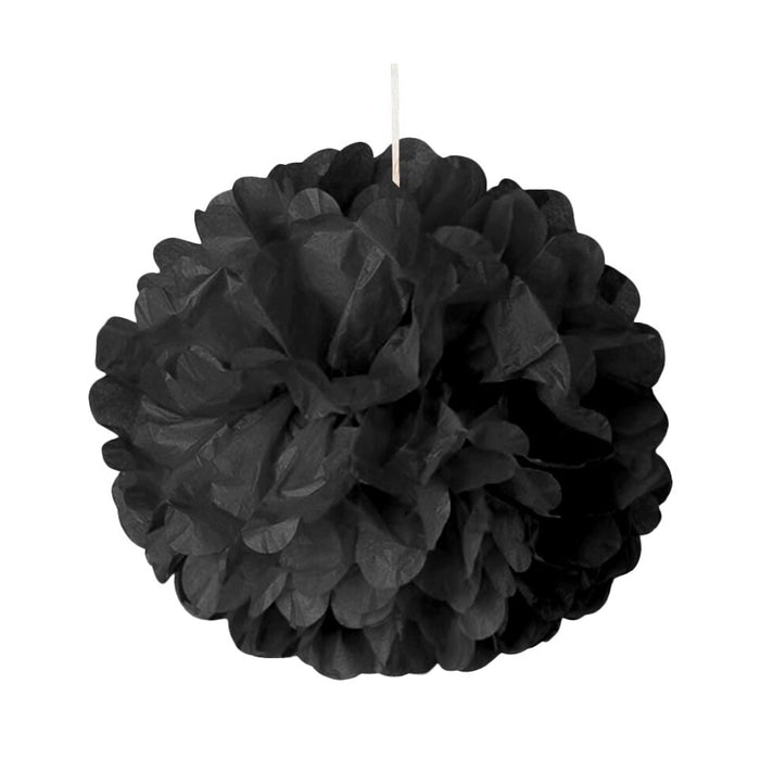 Large Black Poms | Black Ceiling Decor | Black Tissue Paper Pom Poms - 12in. - 5 Pieces/Pkg. (pm892311220)